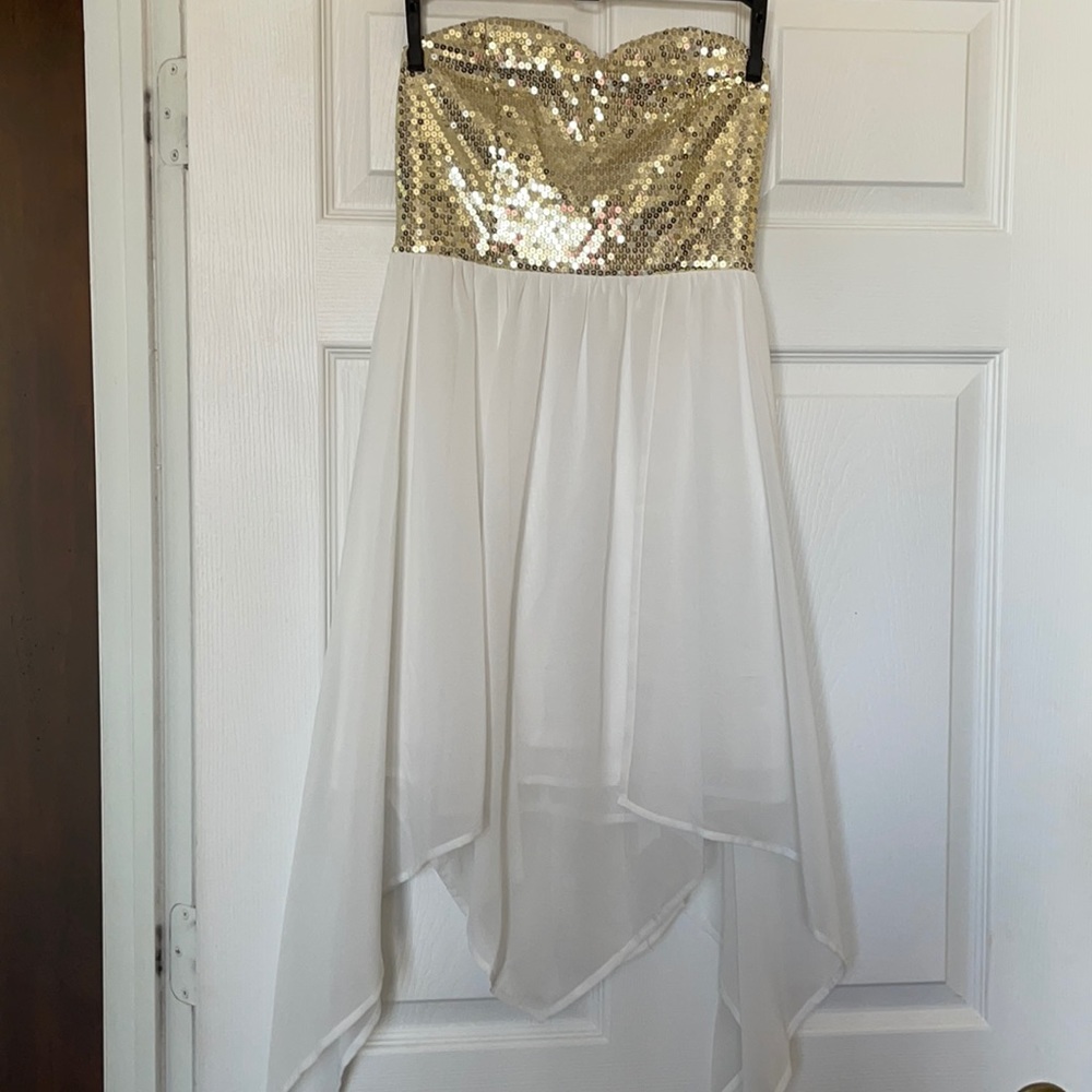 Gold sequin & white/ivory dress